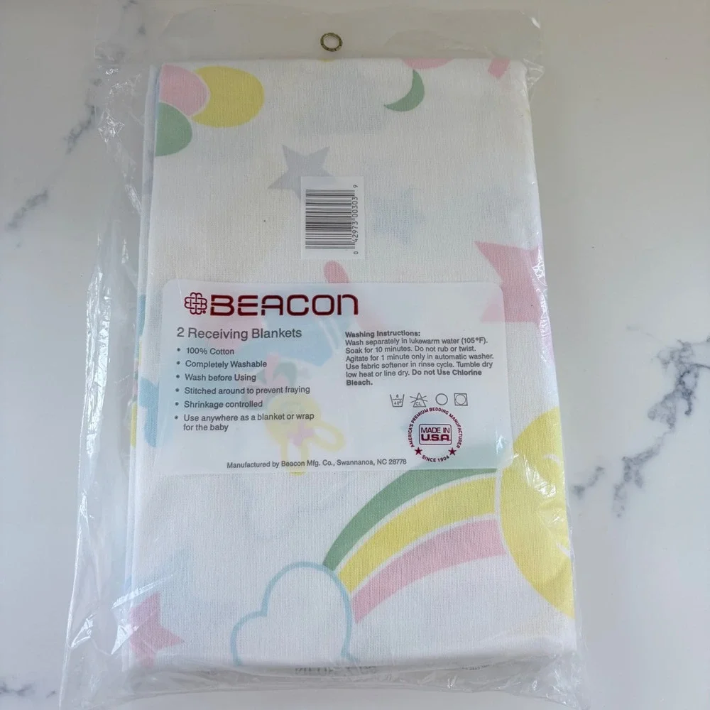 VNTG Beacon Cuddle 2 Receiving‎ Blankets 100% Cotton Rainbow Pastel Made in USA